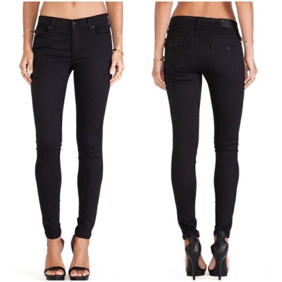 True Religion Halle Mid-Rise Super Skinny Faded Black Jeans with Flaps, Size 25 - Picture 2 of 16